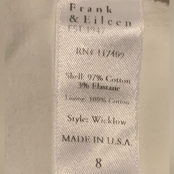 Frank & Eileen Wicklow The Italian Chino Performance Twill in White Pants Size 8 - Picture 8 of 15